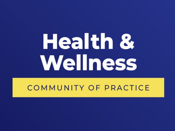 ICF Communities of Practice Health and Wellness Coaching blue background logo