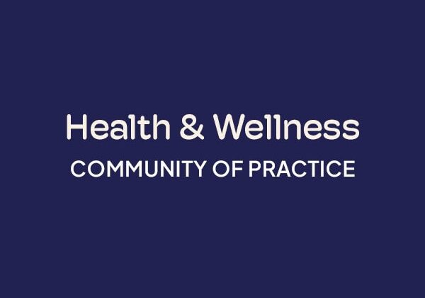 ICF Communities of Practice Health and Wellness Coaching blue background logo