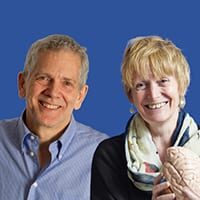 Patricia Riddell ACC and Ian McDermott headshot photos in front of blue background
