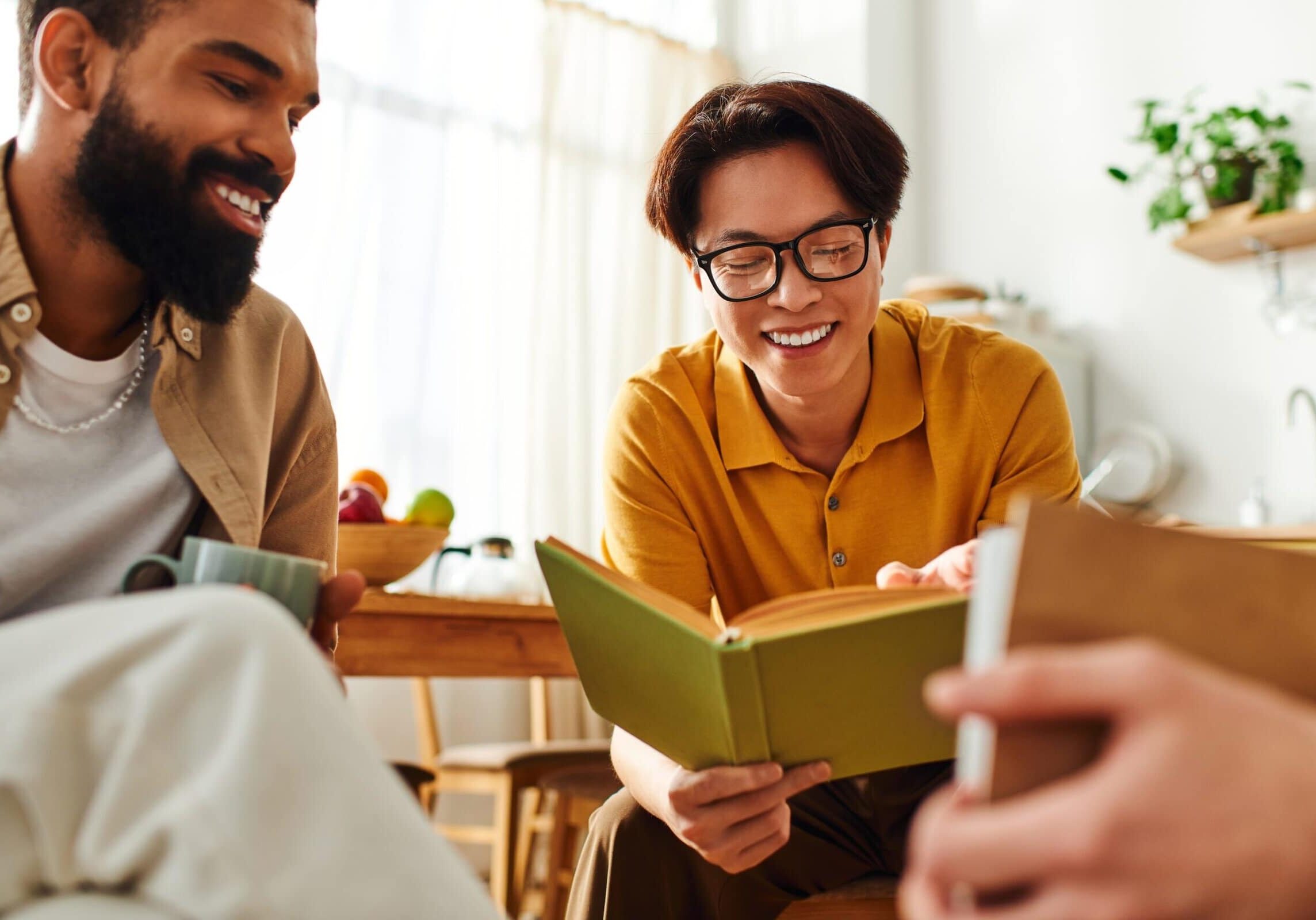 Young,Men,Share,Insights,And,Enjoy,Bonding,Over,Books,In